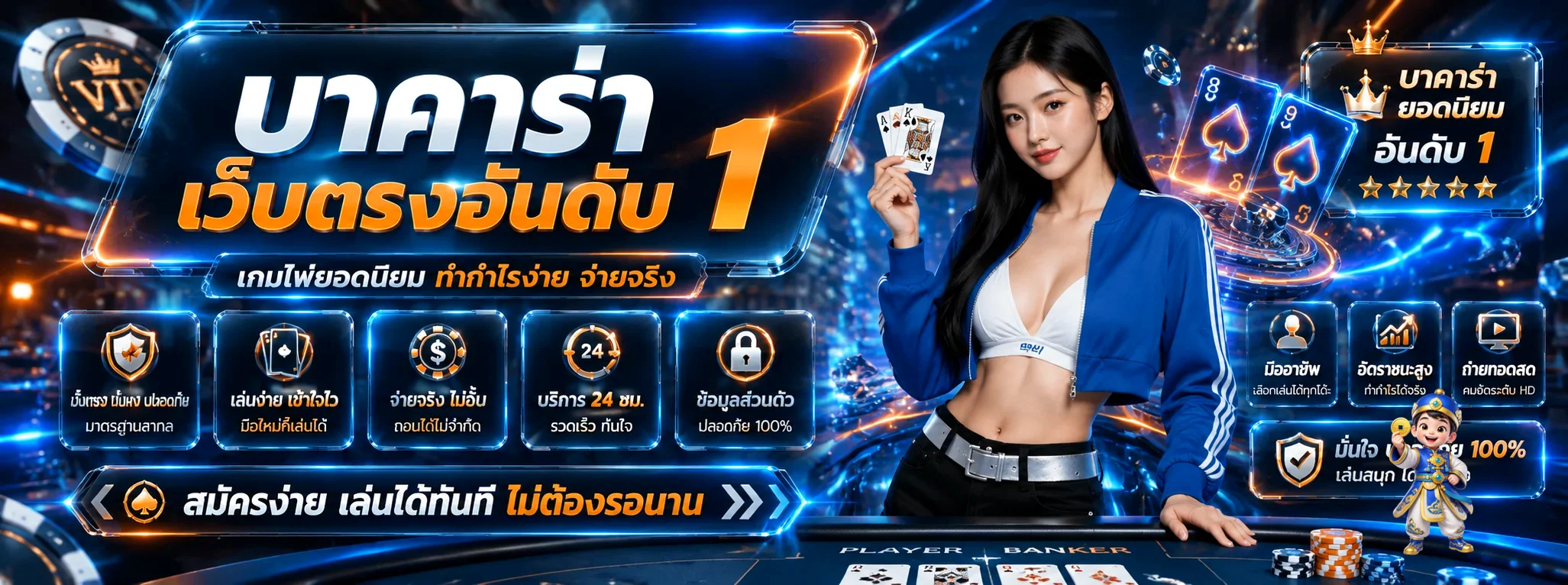 แบนเนอร์บาคาร่า LASVEGAS889 พร้อมตัวละครนำโชค